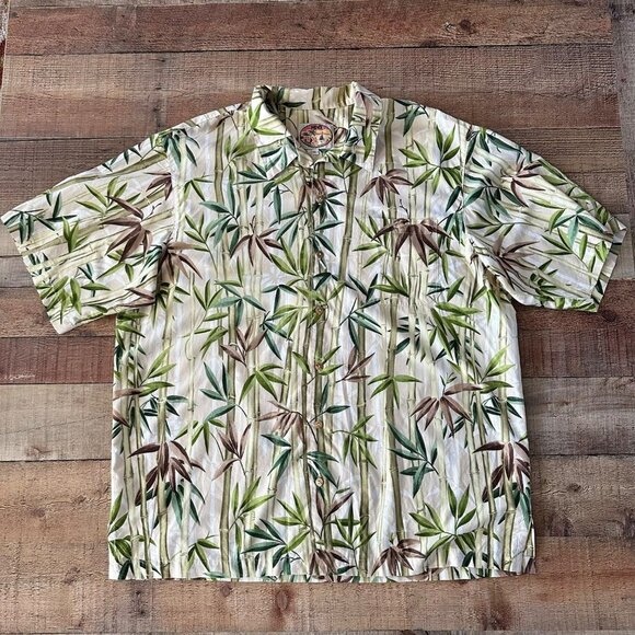 Newt at the royal men’s green bamboo Hawaiian print short sleeve button down -XL - Picture 1 of 10